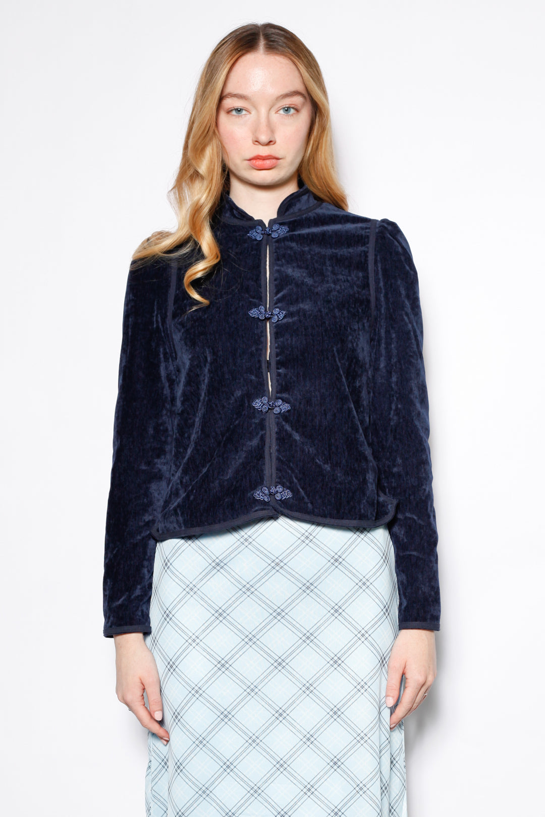 Navy Velvet Frog Closure Jacket