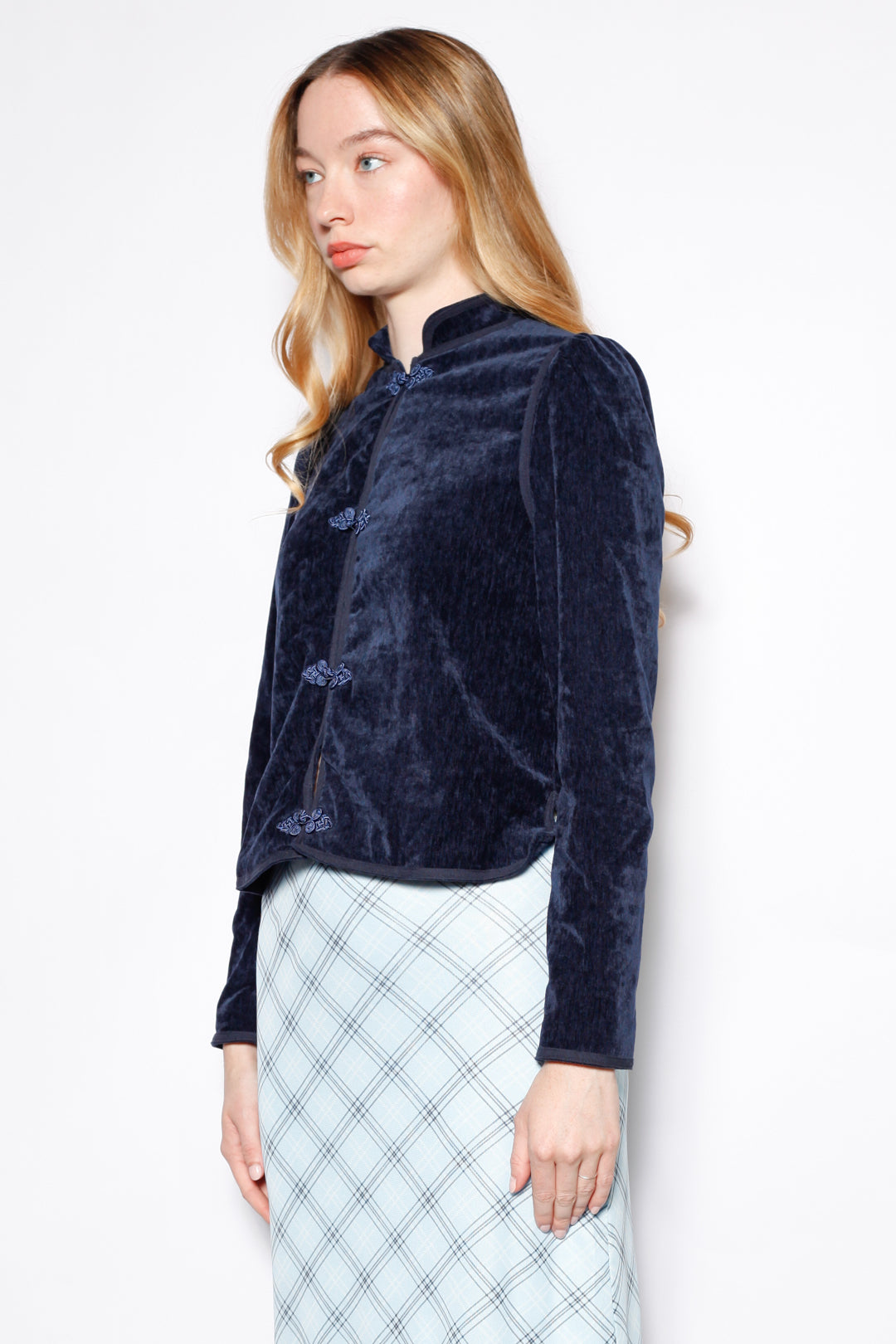 Navy Velvet Frog Closure Jacket