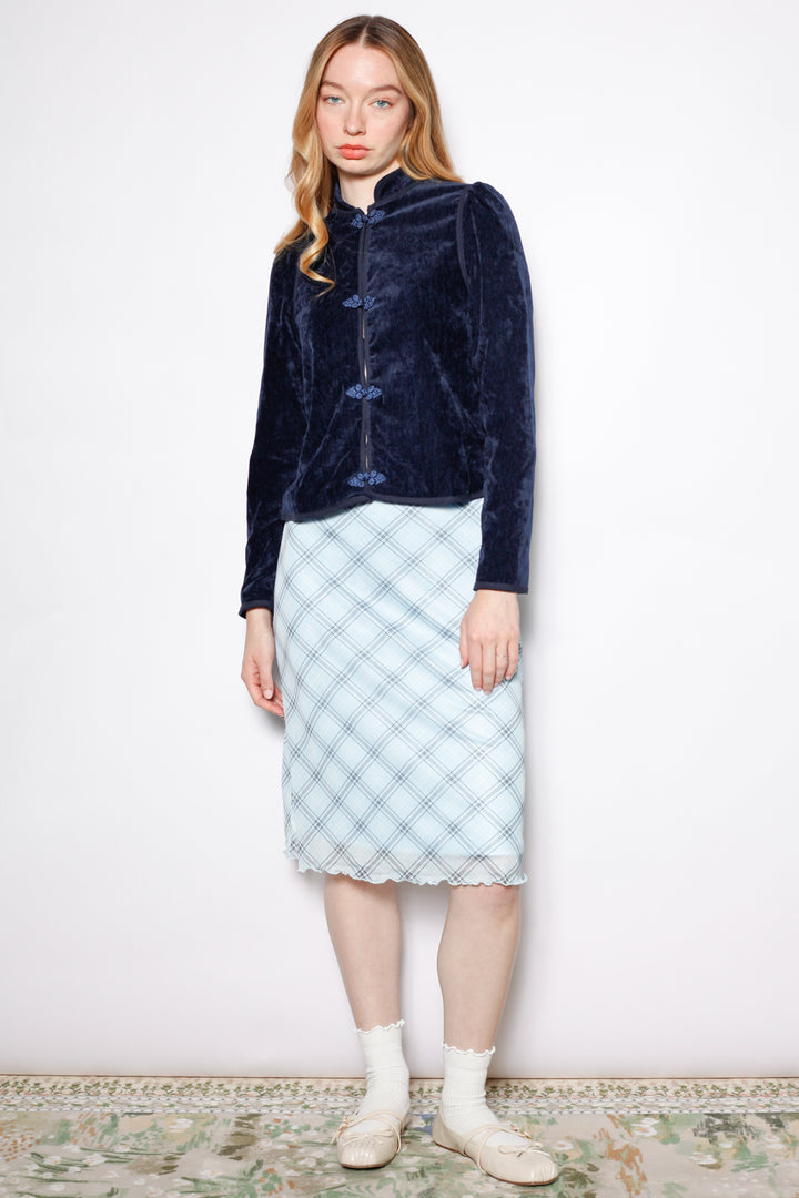 Navy Velvet Frog Closure Jacket