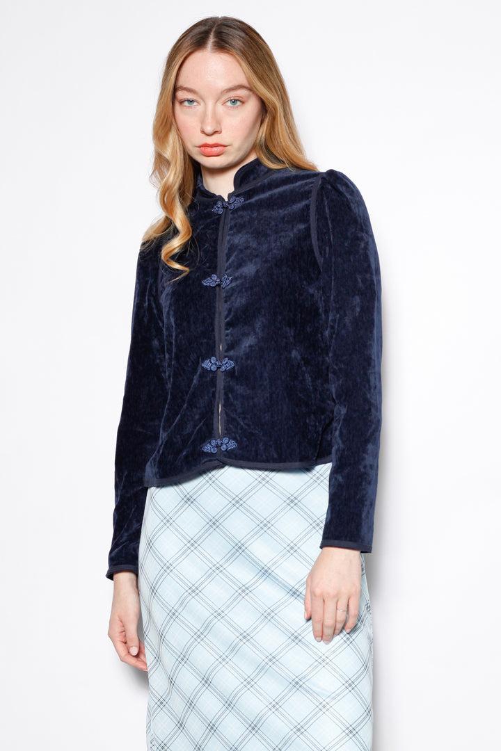 Navy Velvet Frog Closure Jacket