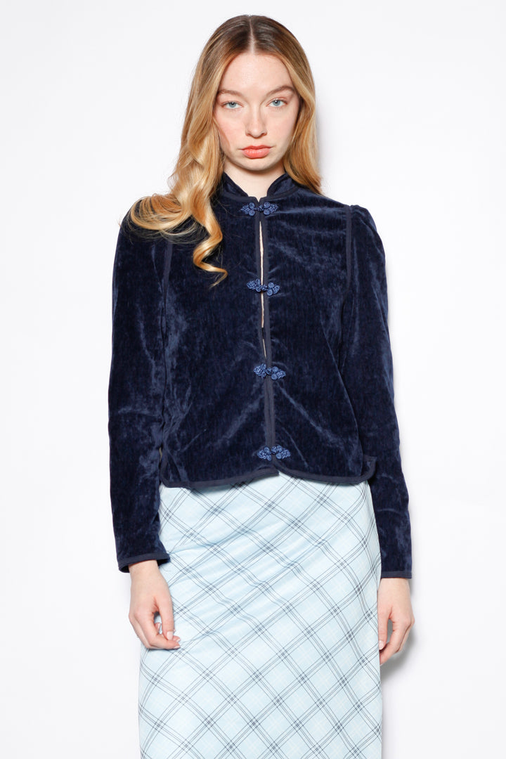 Navy Velvet Frog Closure Jacket