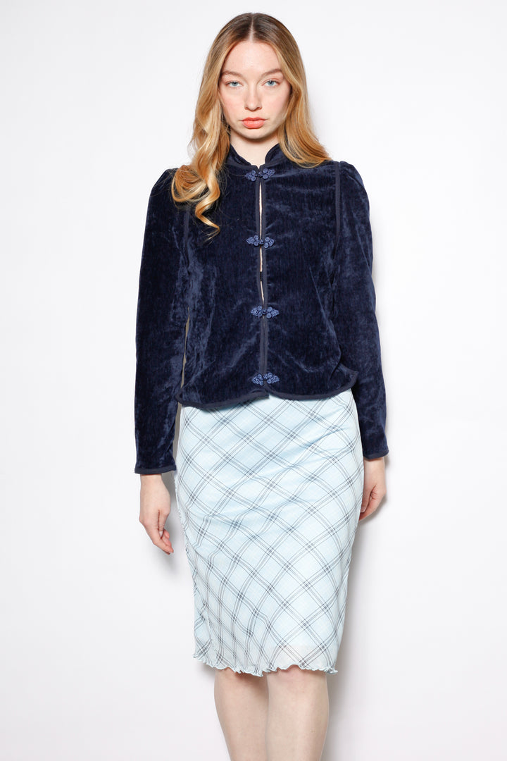 Navy Velvet Frog Closure Jacket