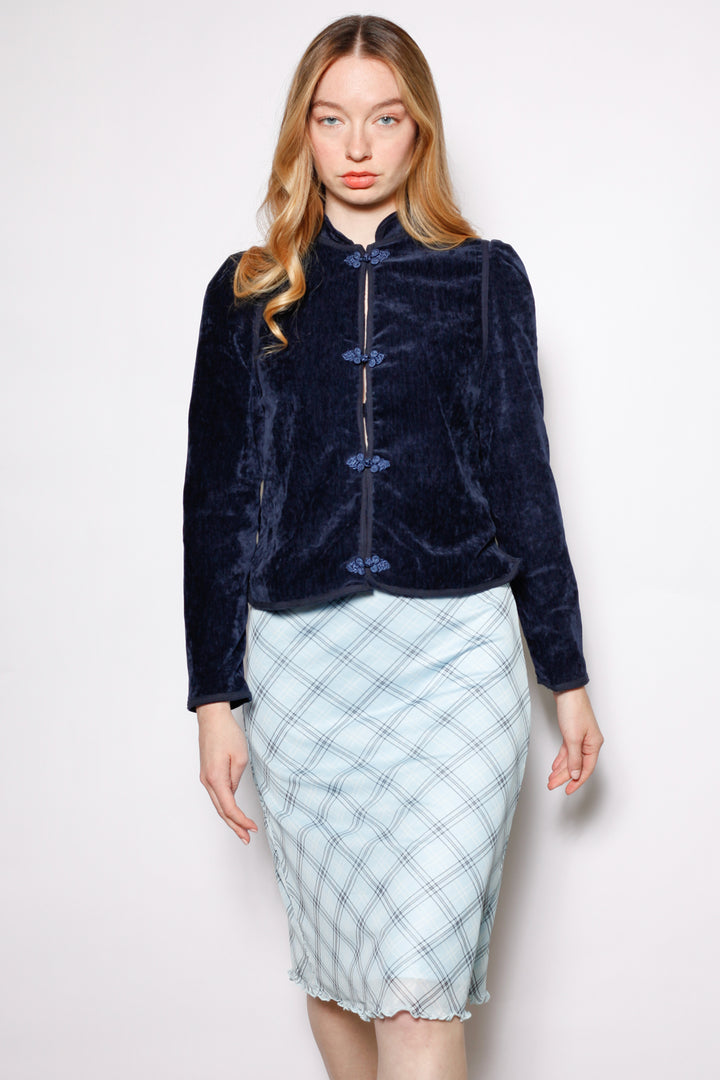 Navy Velvet Frog Closure Jacket