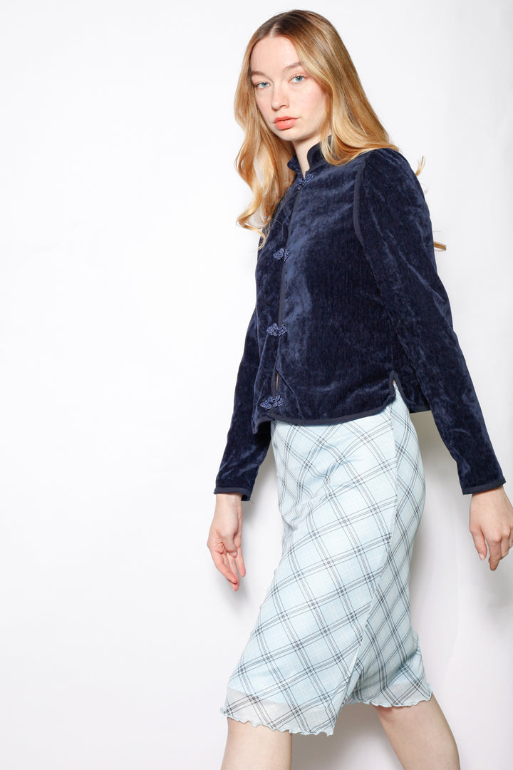 Navy Velvet Frog Closure Jacket