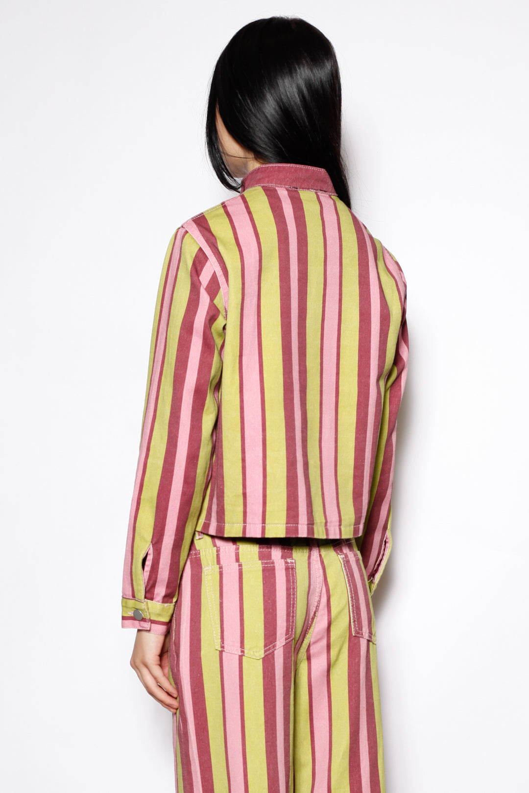 Cotton Denim Multi Stripe Frog Closure Jacket
