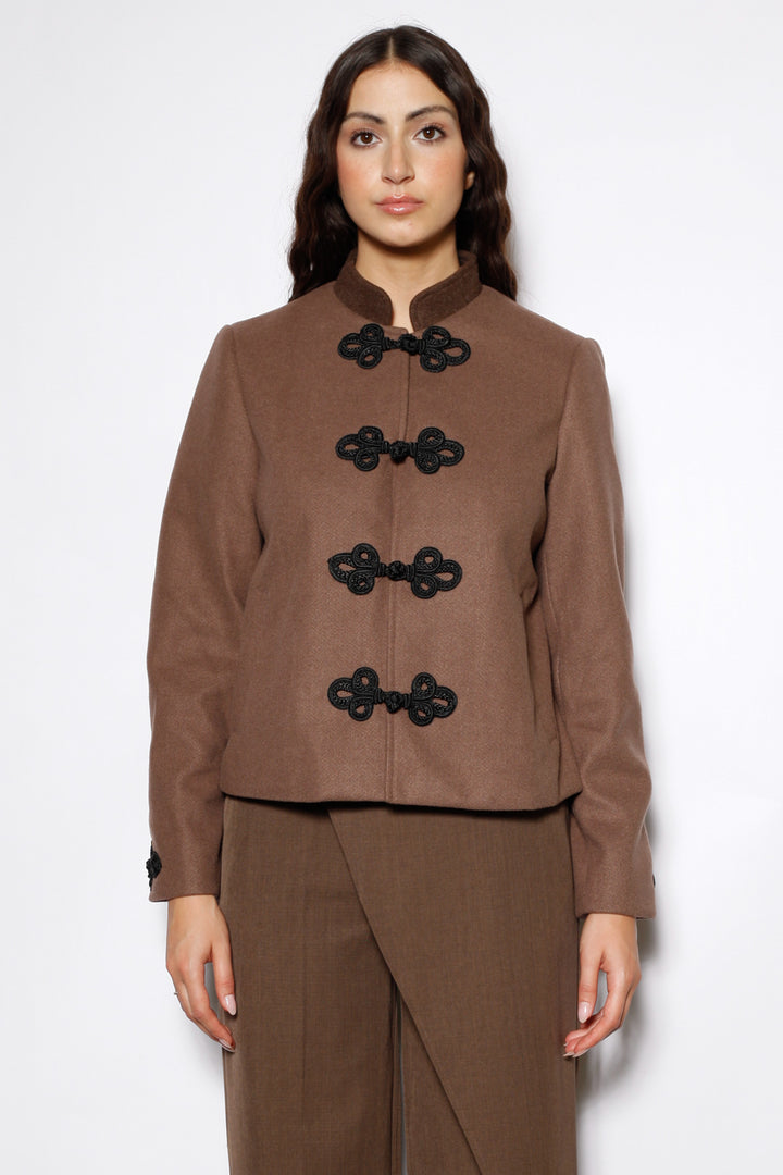 Wool Brown Frog Closure Jacket