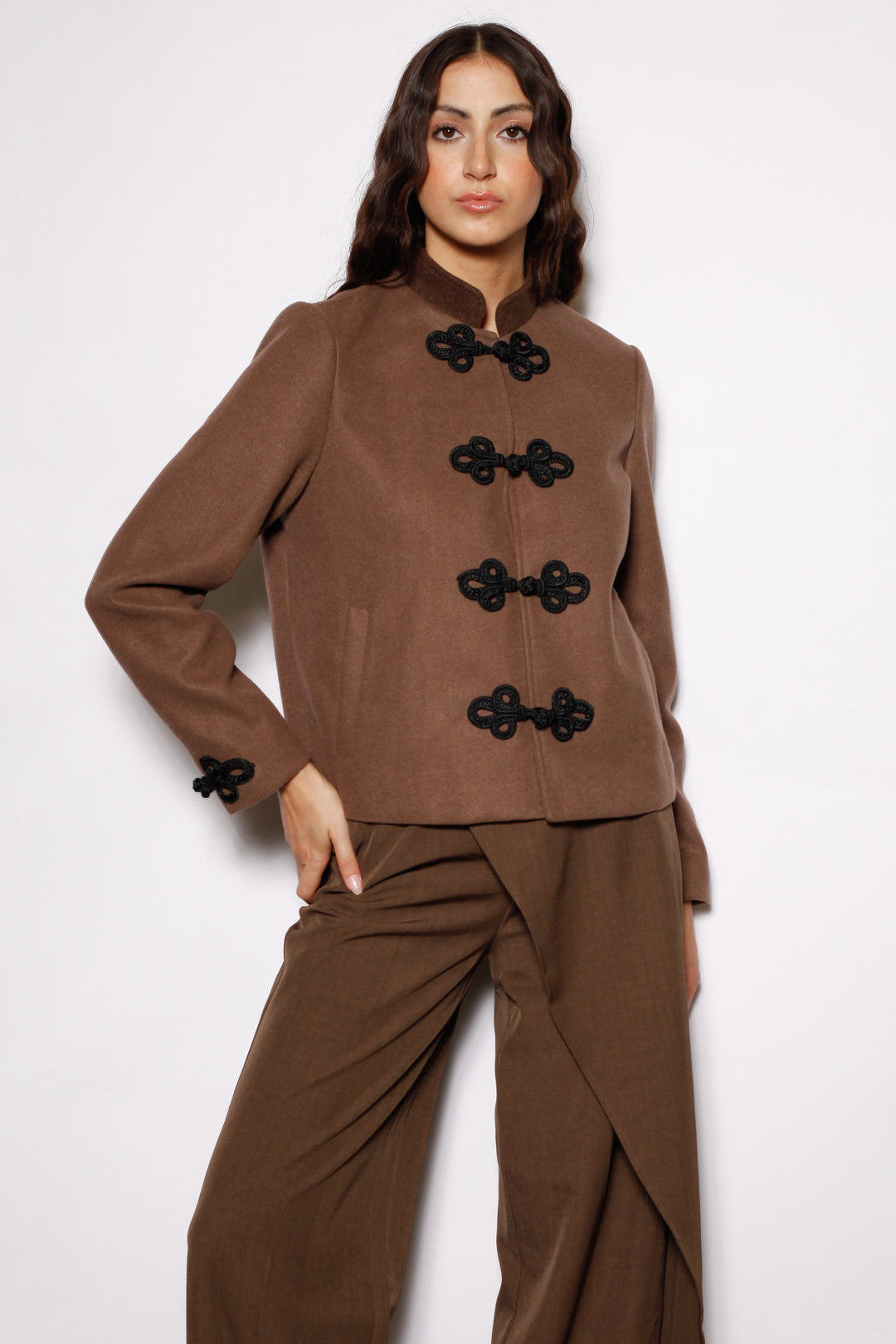 Wool Brown Frog Closure Jacket