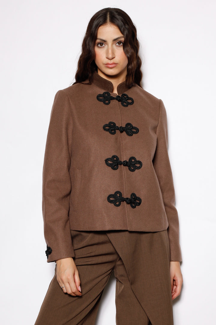 Wool Brown Frog Closure Jacket
