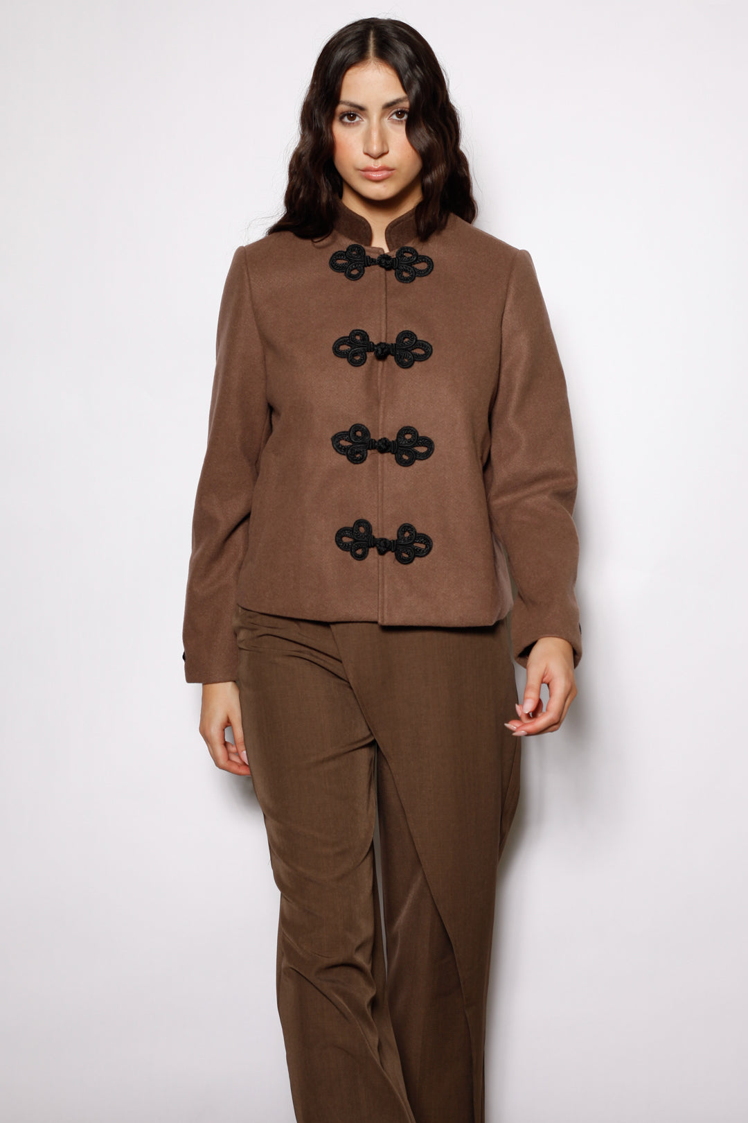 Wool Brown Frog Closure Jacket