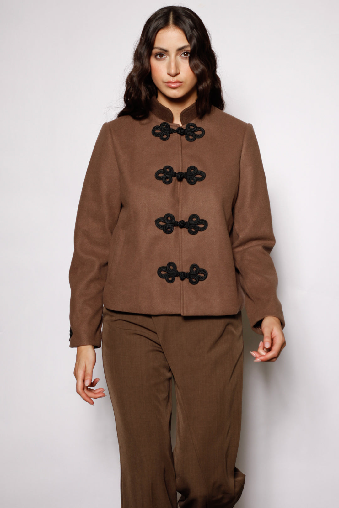 Wool Brown Frog Closure Jacket