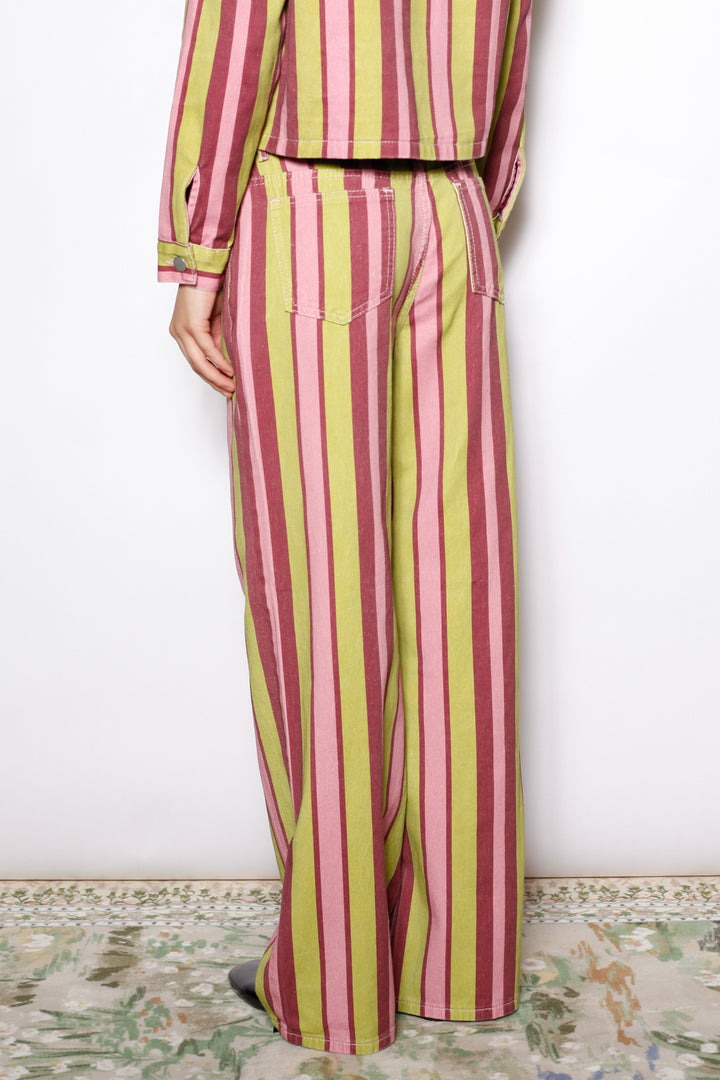 Cotton Denim Multi Stripe Wide Leg Pants