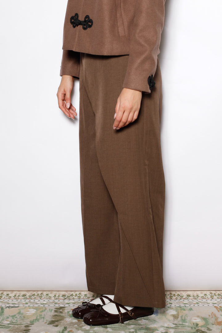 Wool Brown Wrap Wide Leg Pants