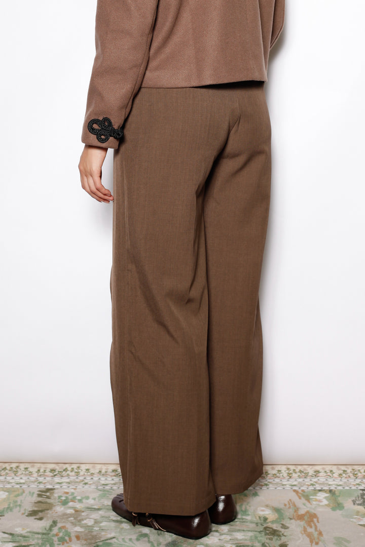 Wool Brown Wrap Wide Leg Pants