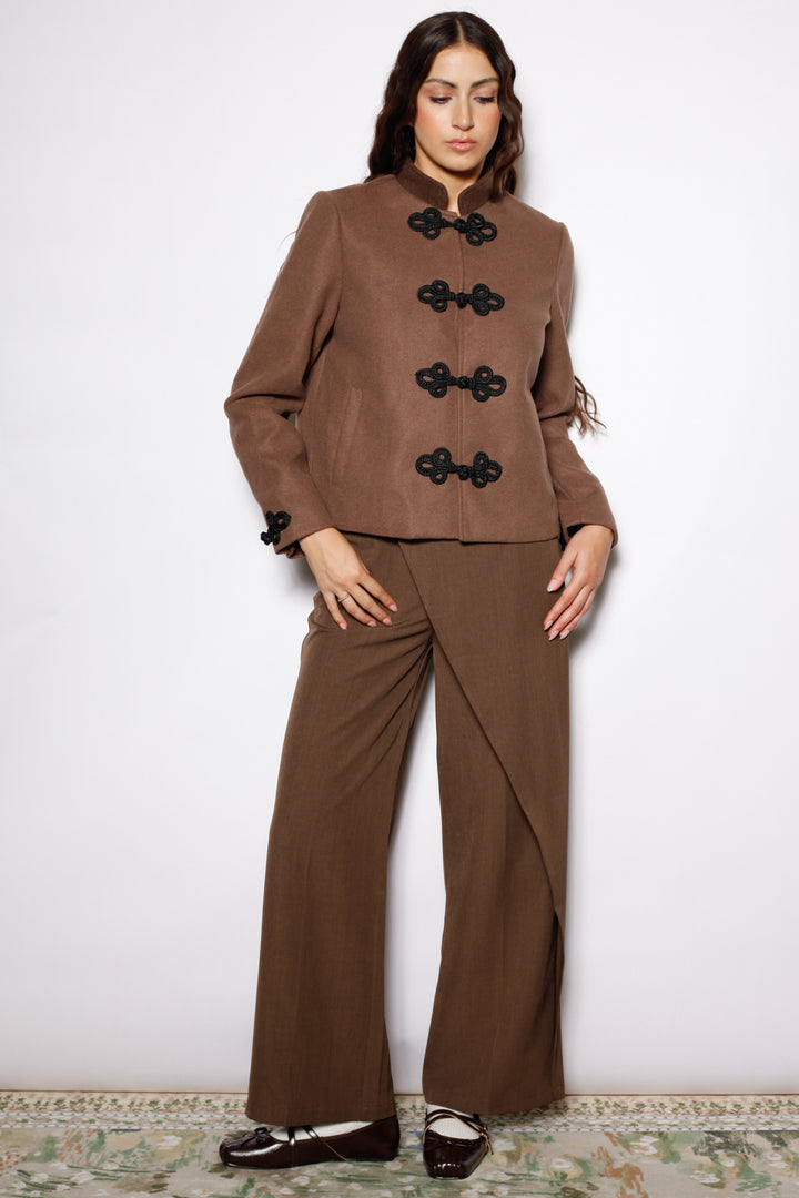 Wool Brown Wrap Wide Leg Pants
