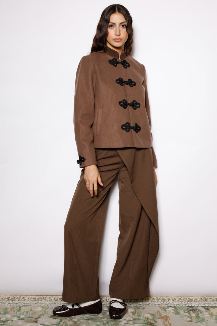 Wool Brown Wrap Wide Leg Pants