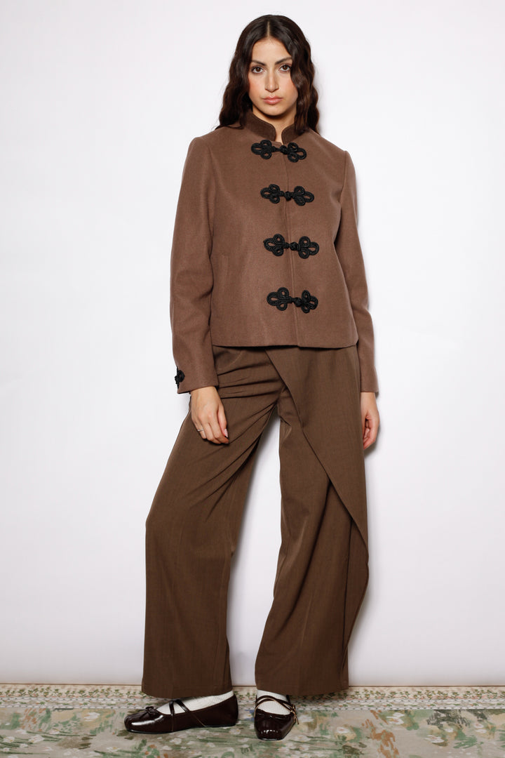 Wool Brown Wrap Wide Leg Pants