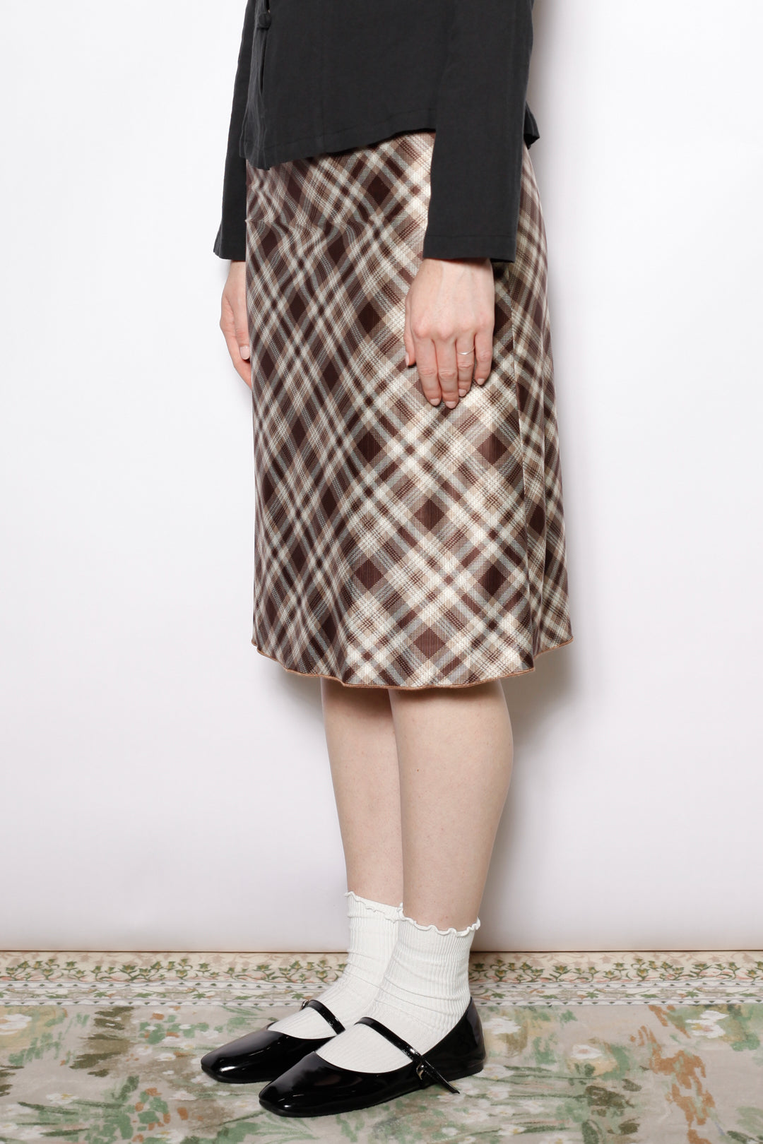 Cotton Brown Plaid Midi Skirt