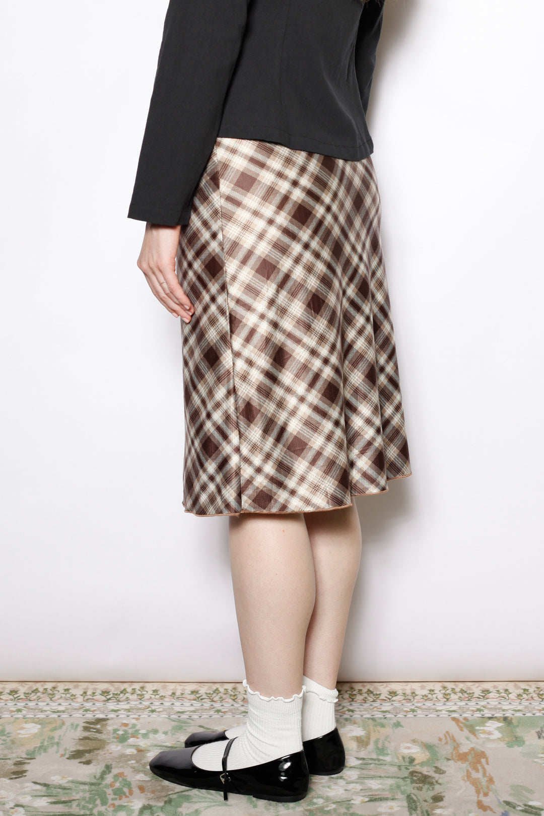 Cotton Brown Plaid Midi Skirt