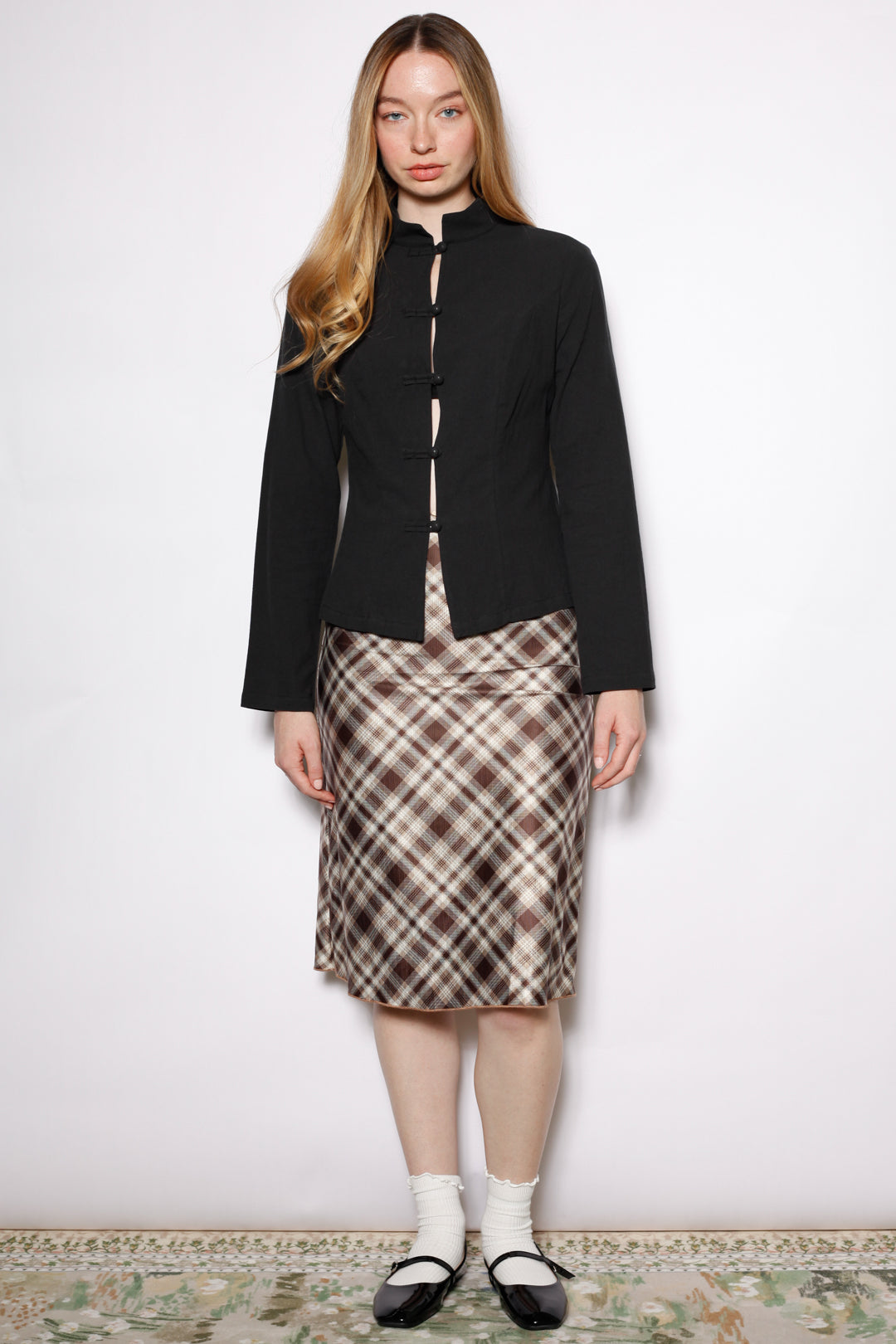 Cotton Brown Plaid Midi Skirt