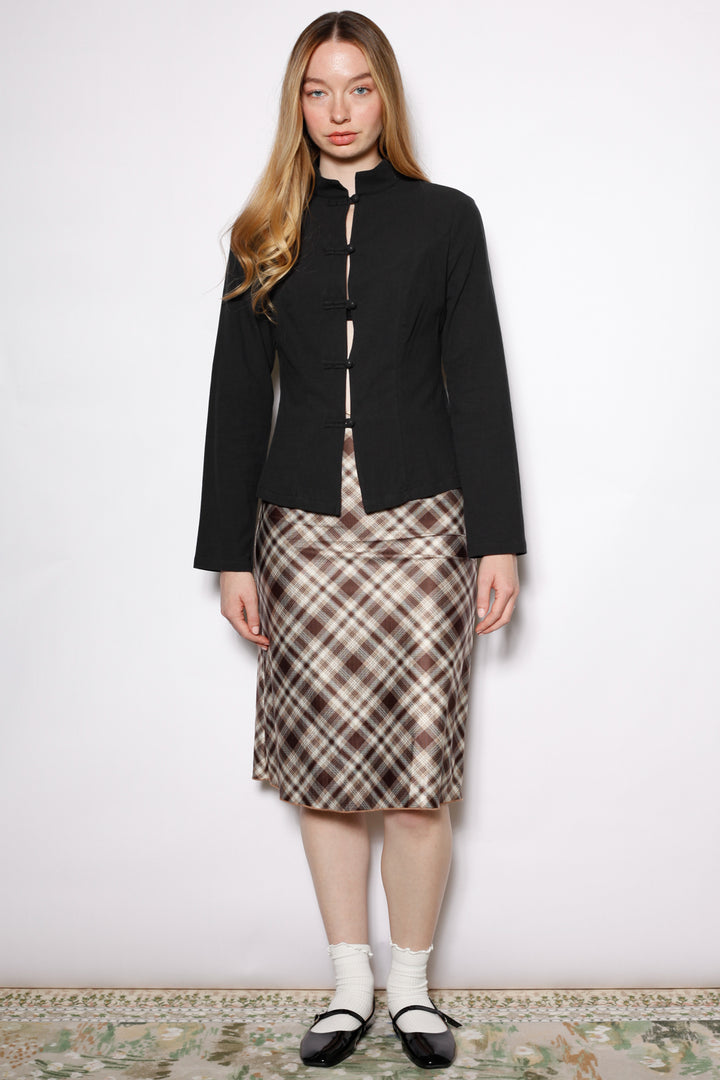 Cotton Brown Plaid Midi Skirt