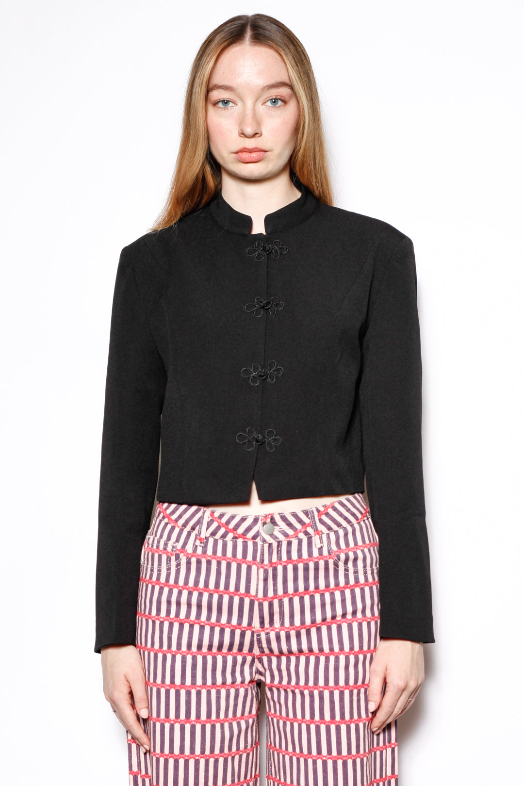 Wool Black Frog Closure Jacket
