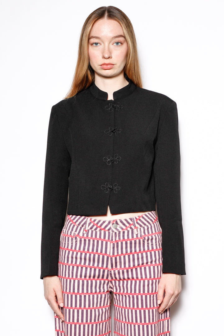 Wool Black Frog Closure Jacket