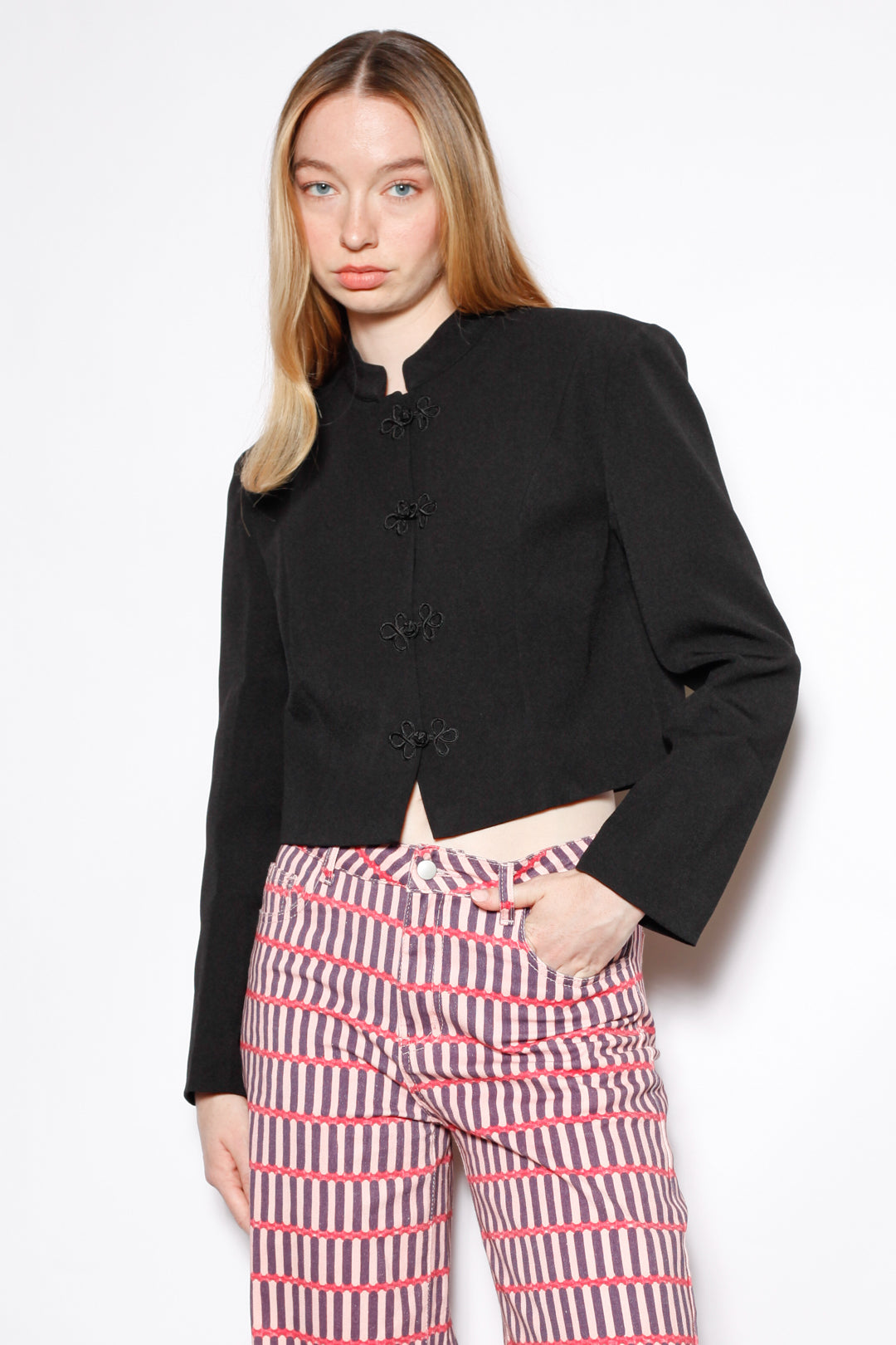 Wool Black Frog Closure Jacket
