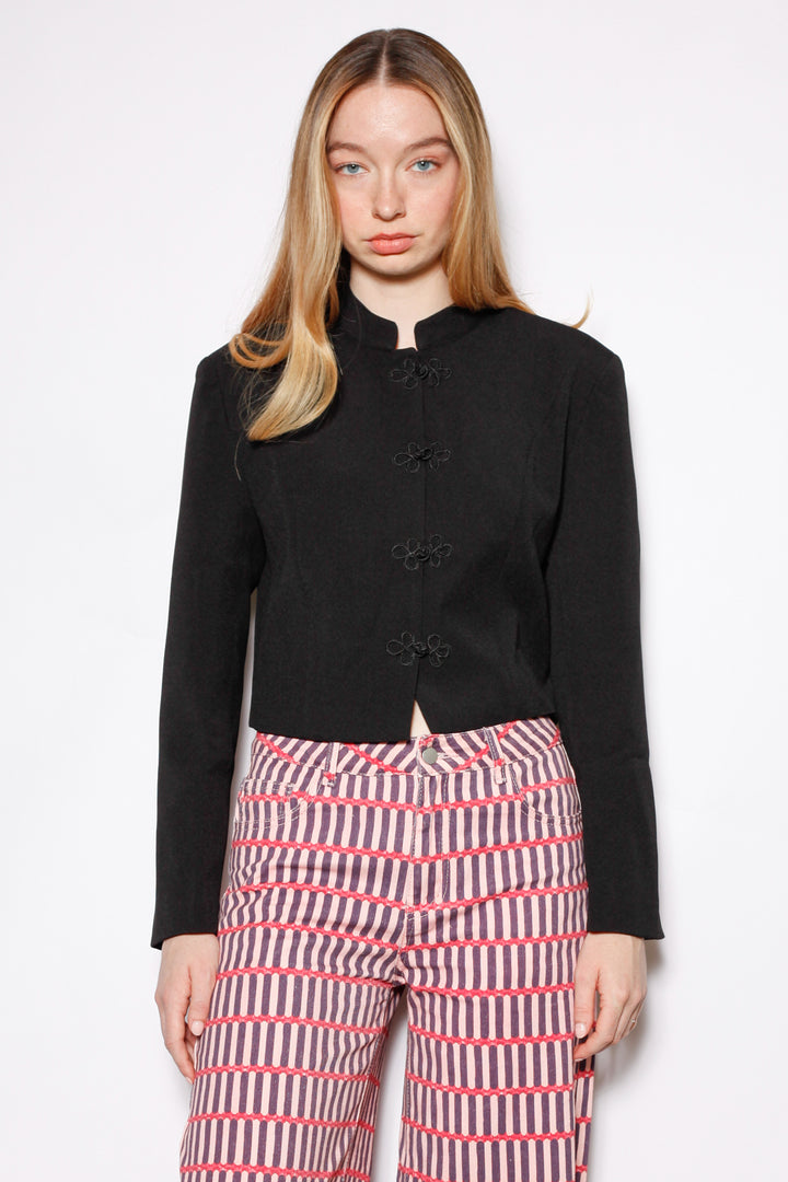 Wool Black Frog Closure Jacket