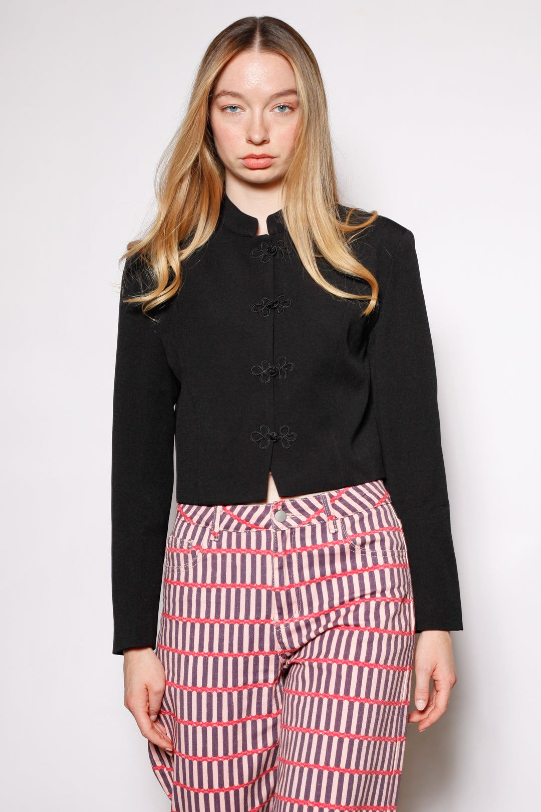 Wool Black Frog Closure Jacket
