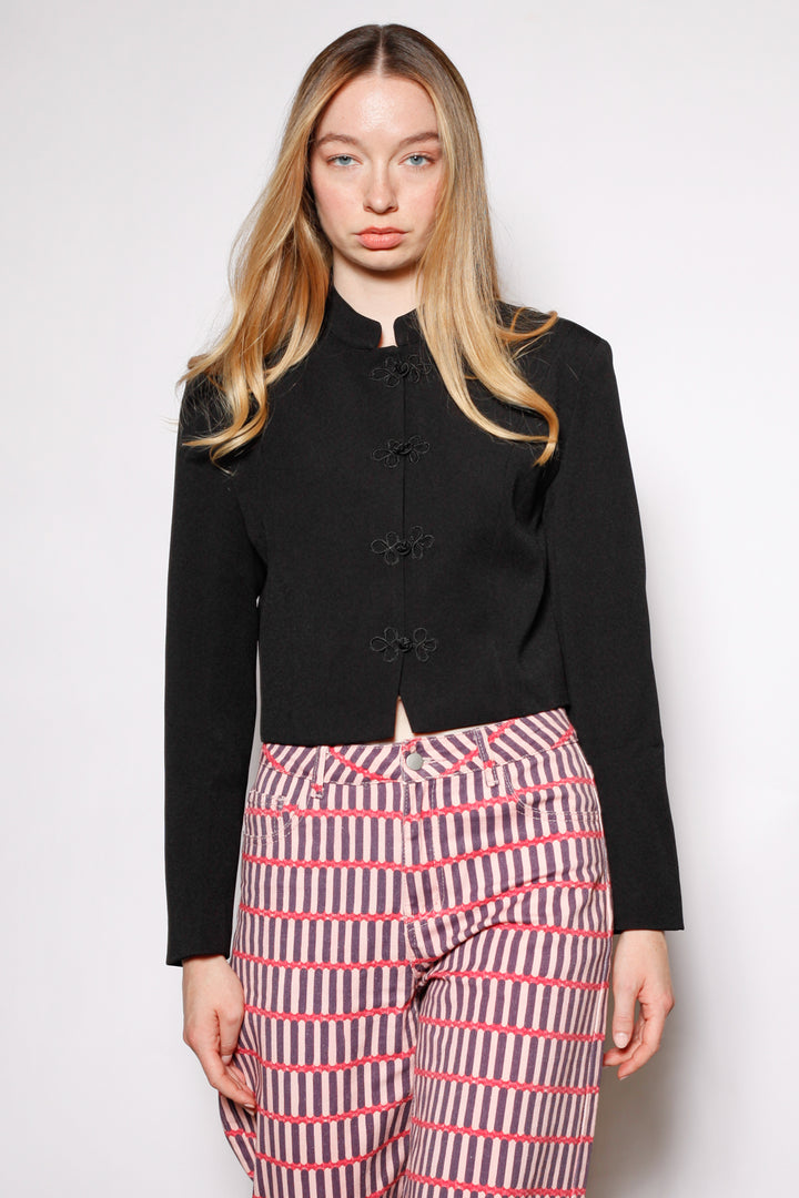 Wool Black Frog Closure Jacket