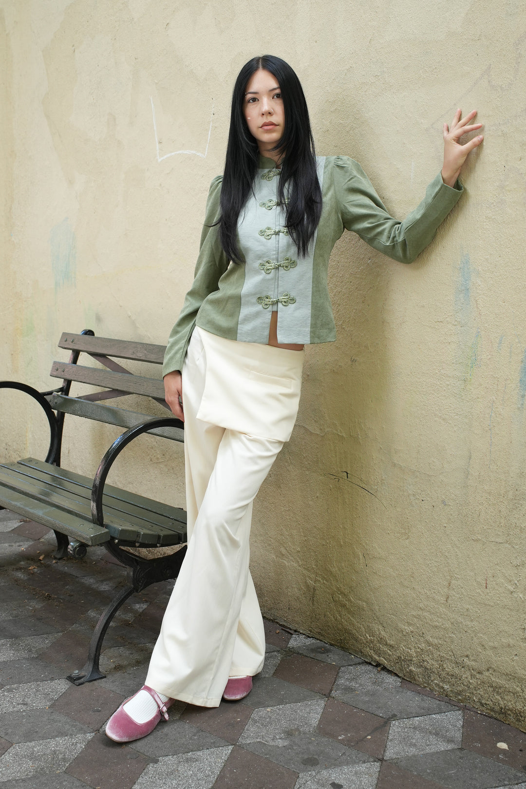 Sage Linen Frog Closure Jacket