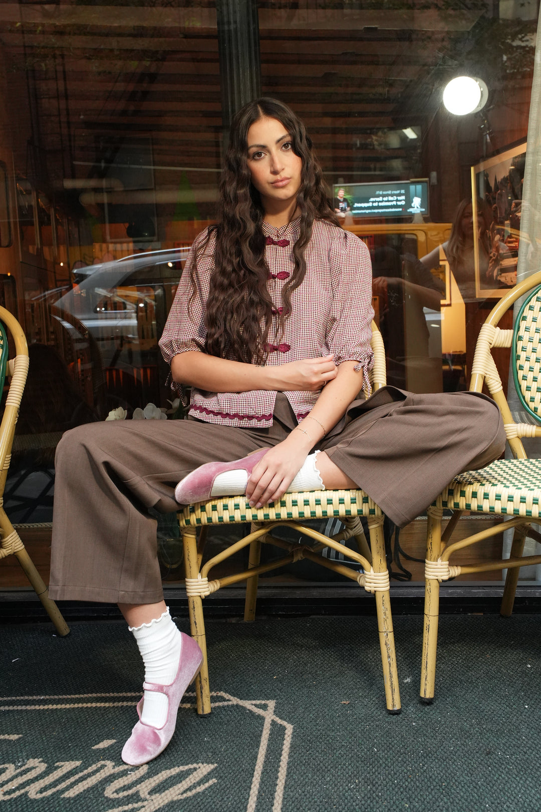 Cotton Red Check Frog Closure Top