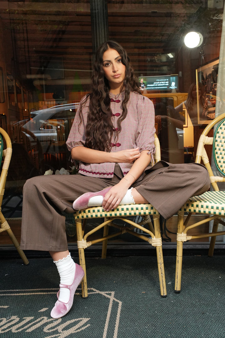Cotton Red Check Frog Closure Top