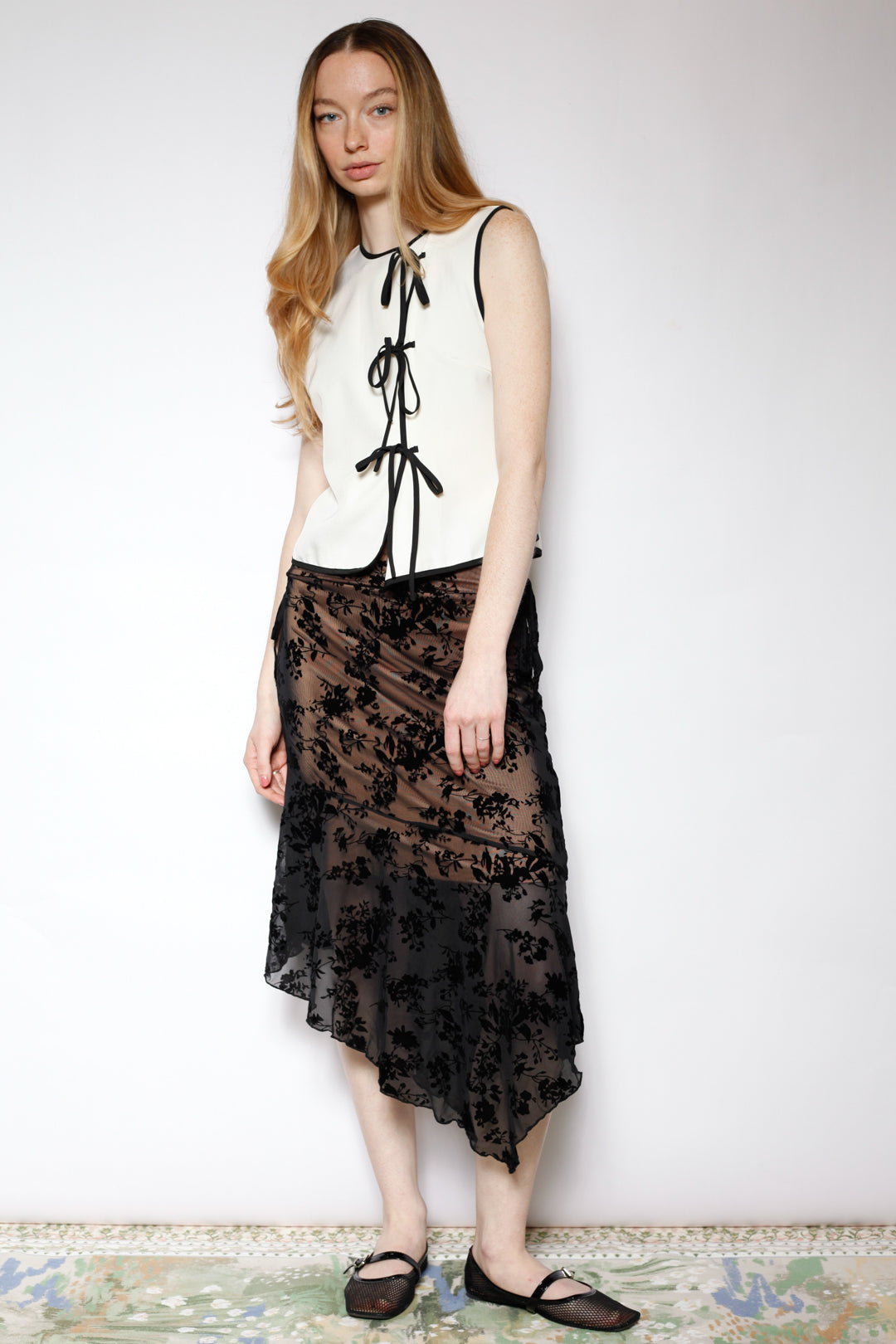 Cotton Poplin White Bow Tie Top