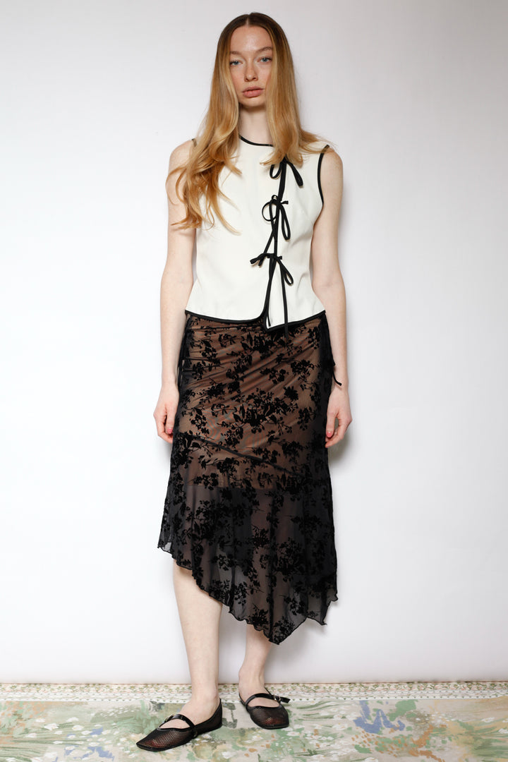 Cotton Poplin White Bow Tie Top