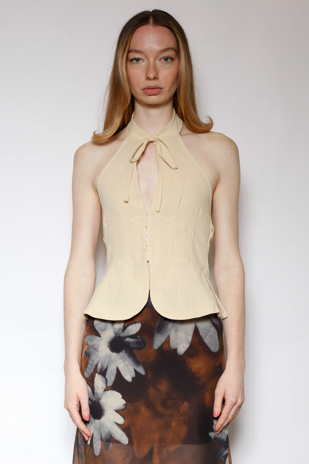 Cotton Beige Qipao Corset Halter Top