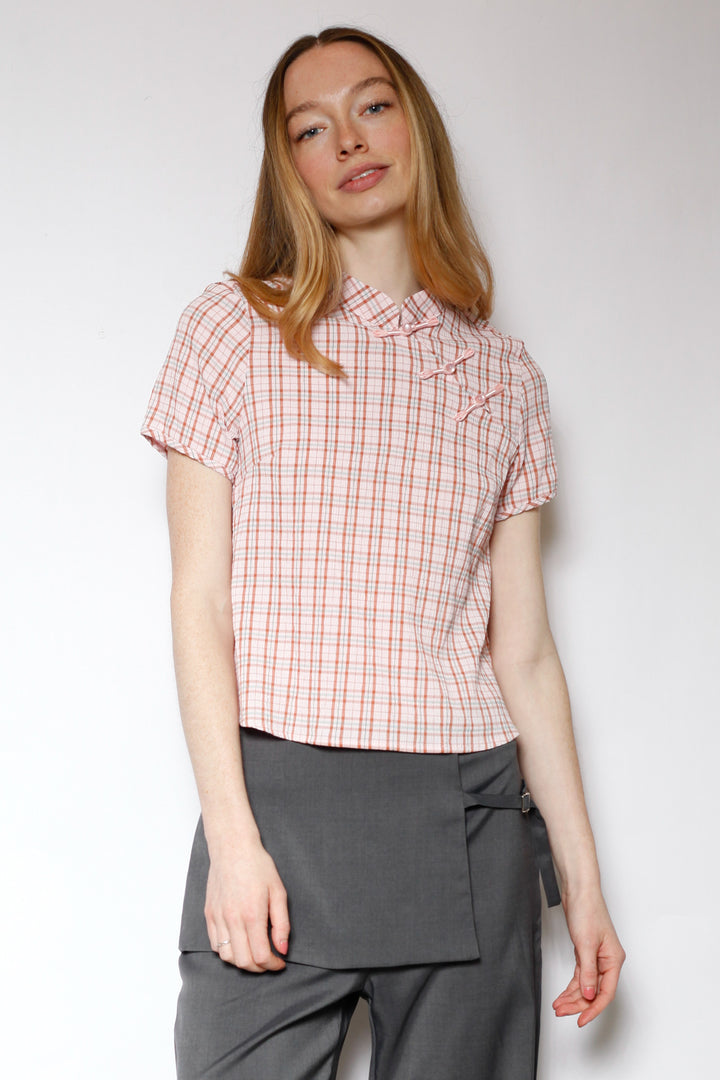 Cotton Pink Poplin Qipao Style Top