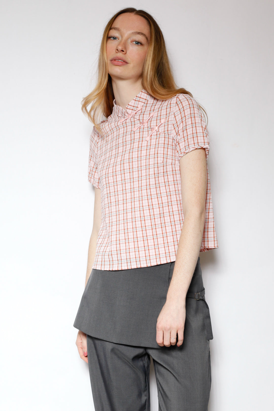 Cotton Pink Poplin Qipao Style Top