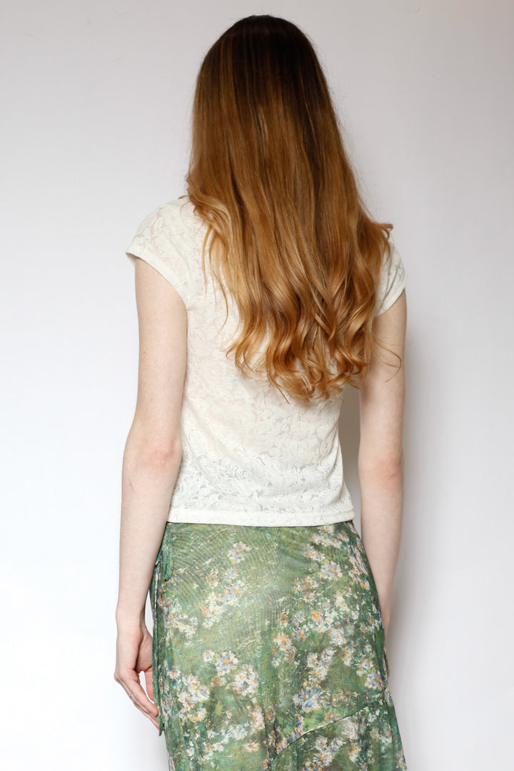 Cotton Cream Qipao Lace Top with Gold Knot