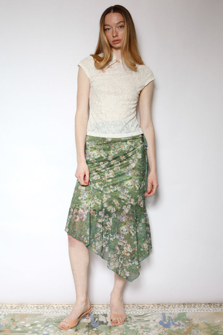 Cotton Cream Qipao Lace Top with Gold Knot