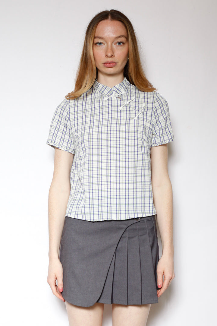 Cotton Blue Poplin Qipao Style Top