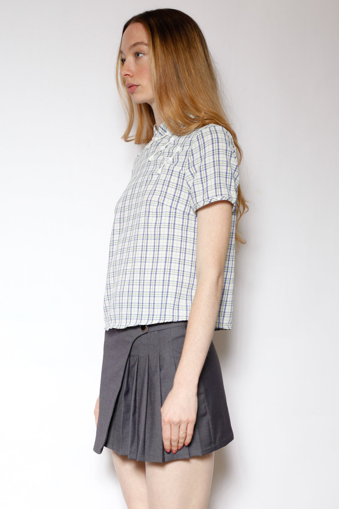 Cotton Blue Poplin Qipao Style Top