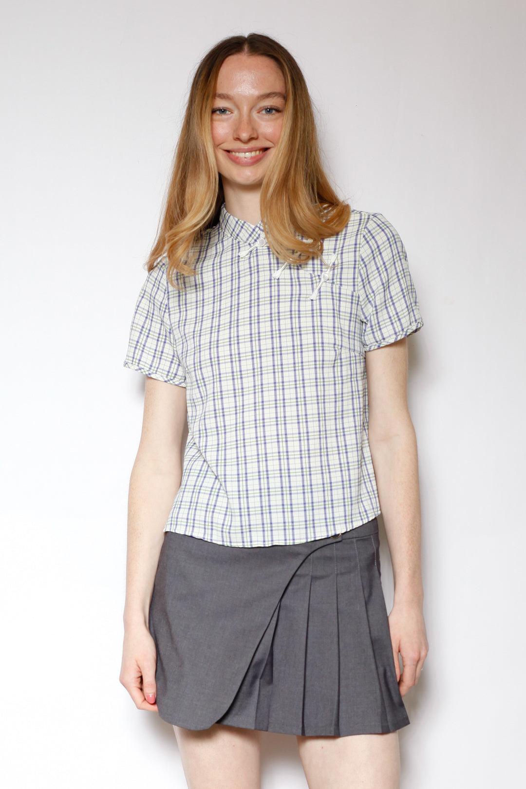 Cotton Blue Poplin Qipao Style Top