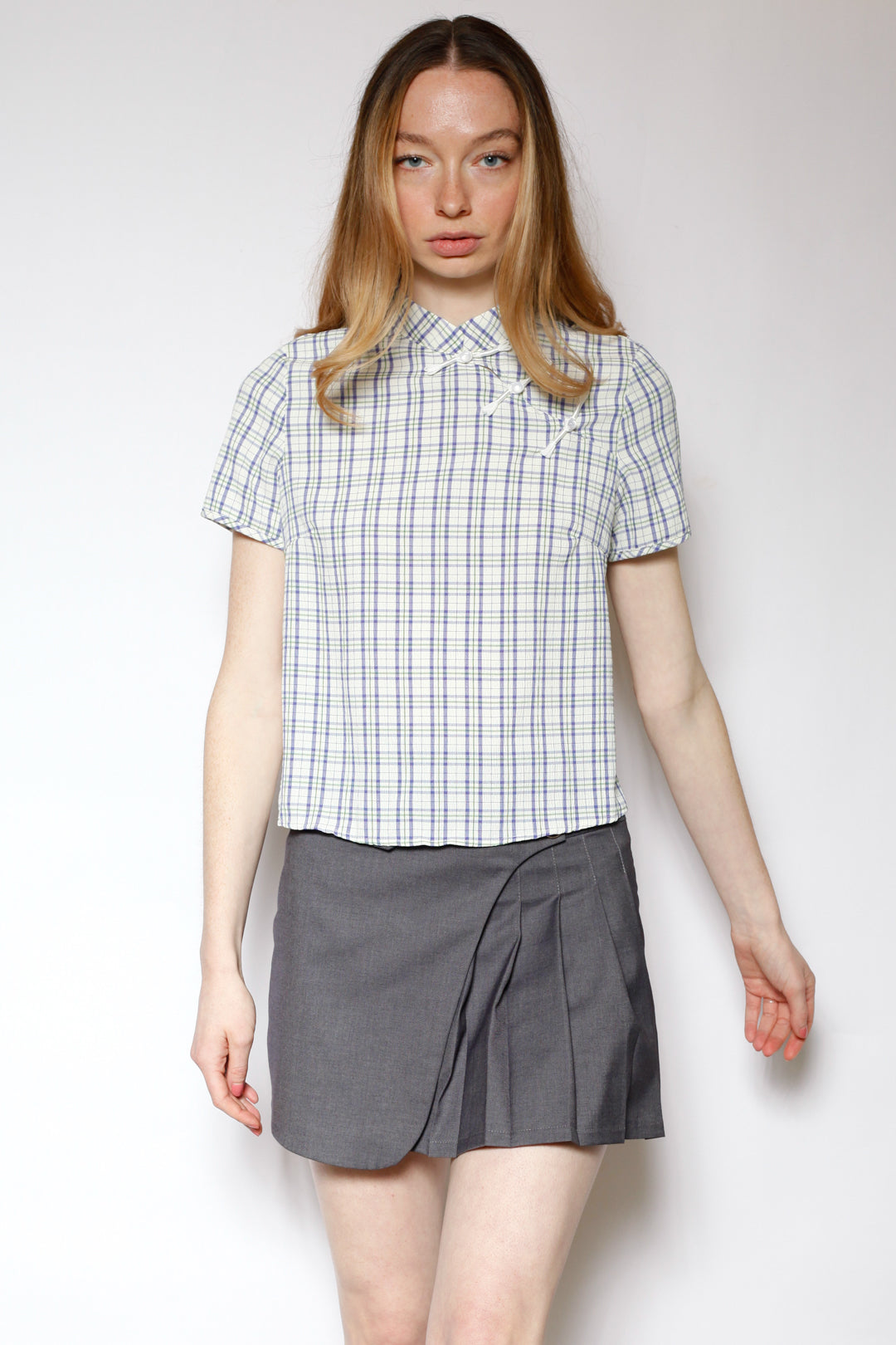 Cotton Blue Poplin Qipao Style Top