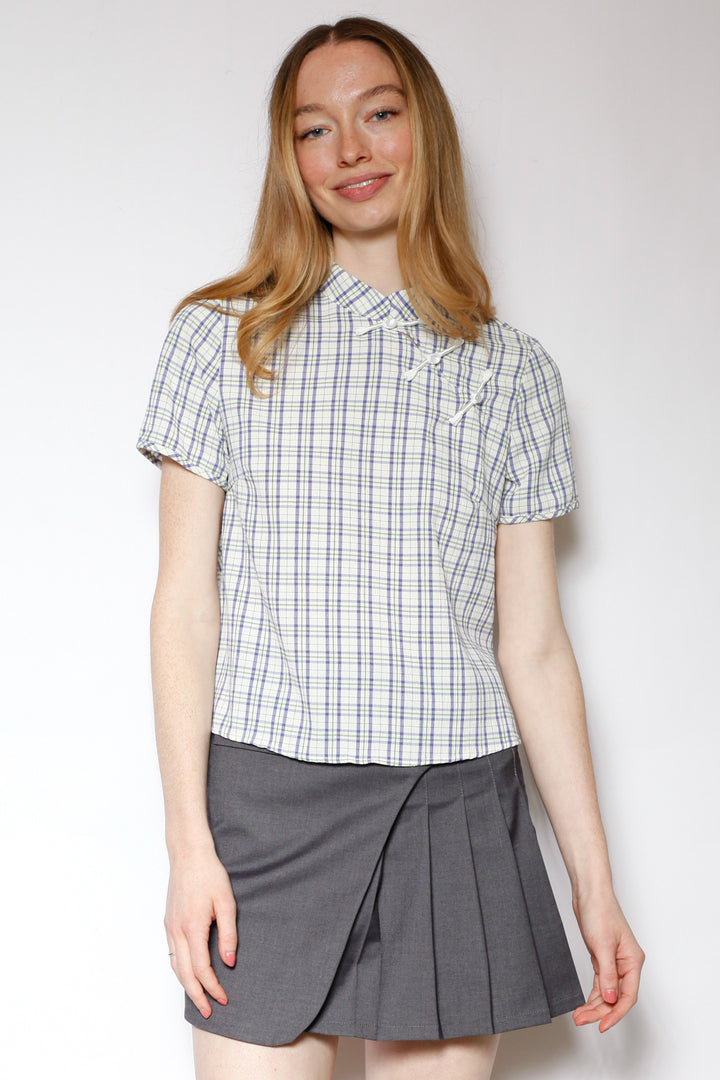 Cotton Blue Poplin Qipao Style Top