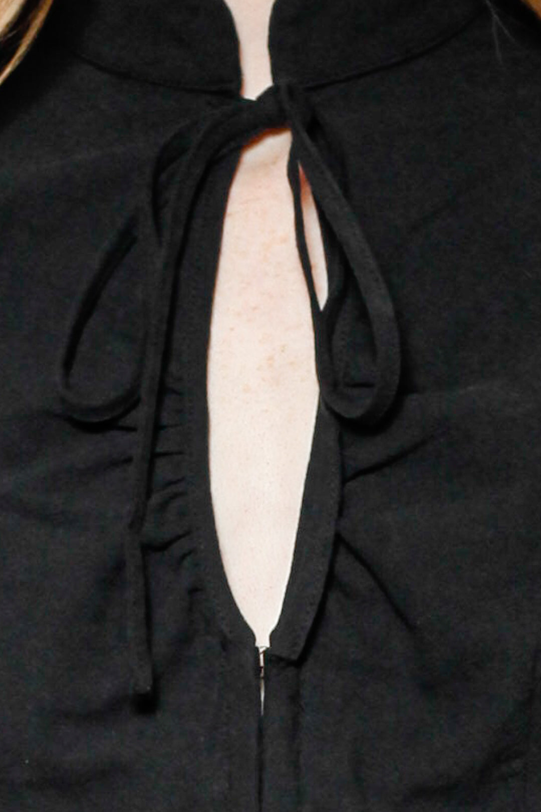 Cotton Black Tie Waist Mandarin Collar Top