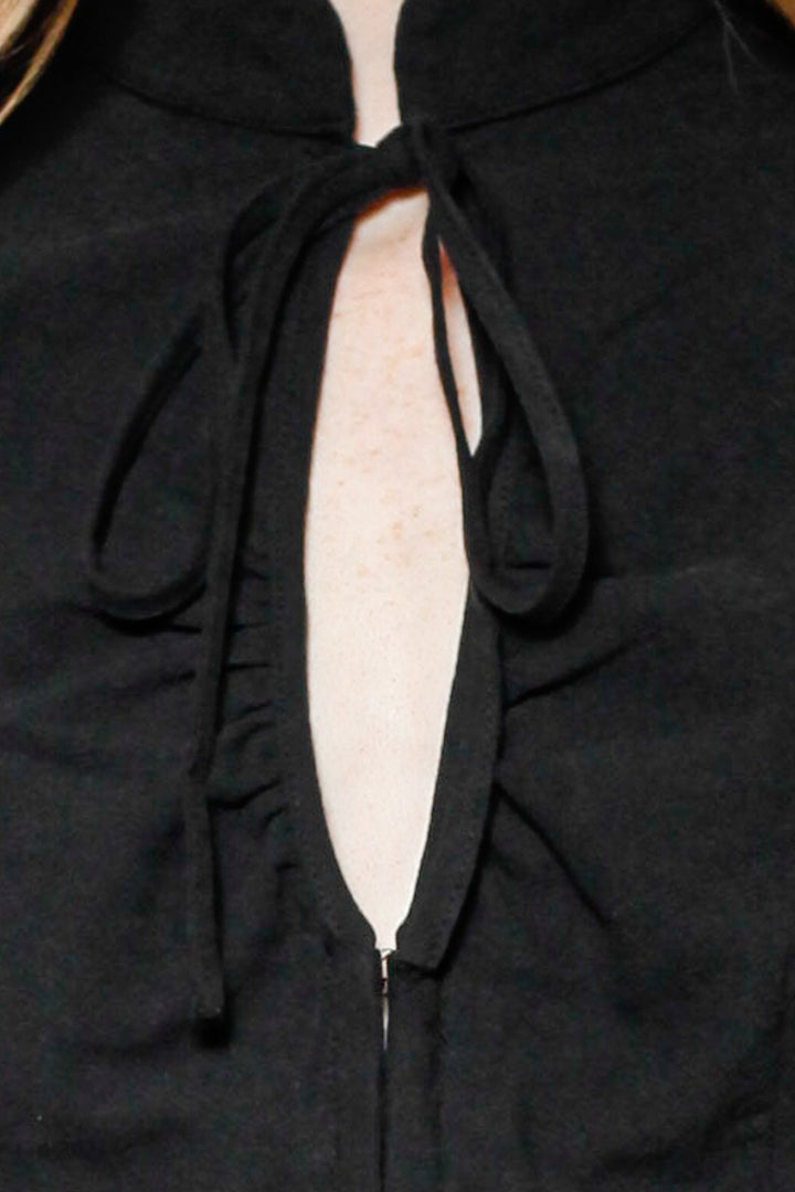 Cotton Black Tie Waist Mandarin Collar Top