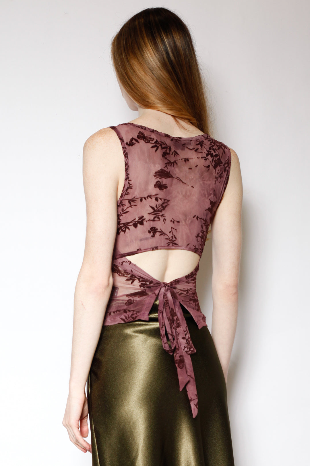 Cotton Mesh Burgundy Ruching Top