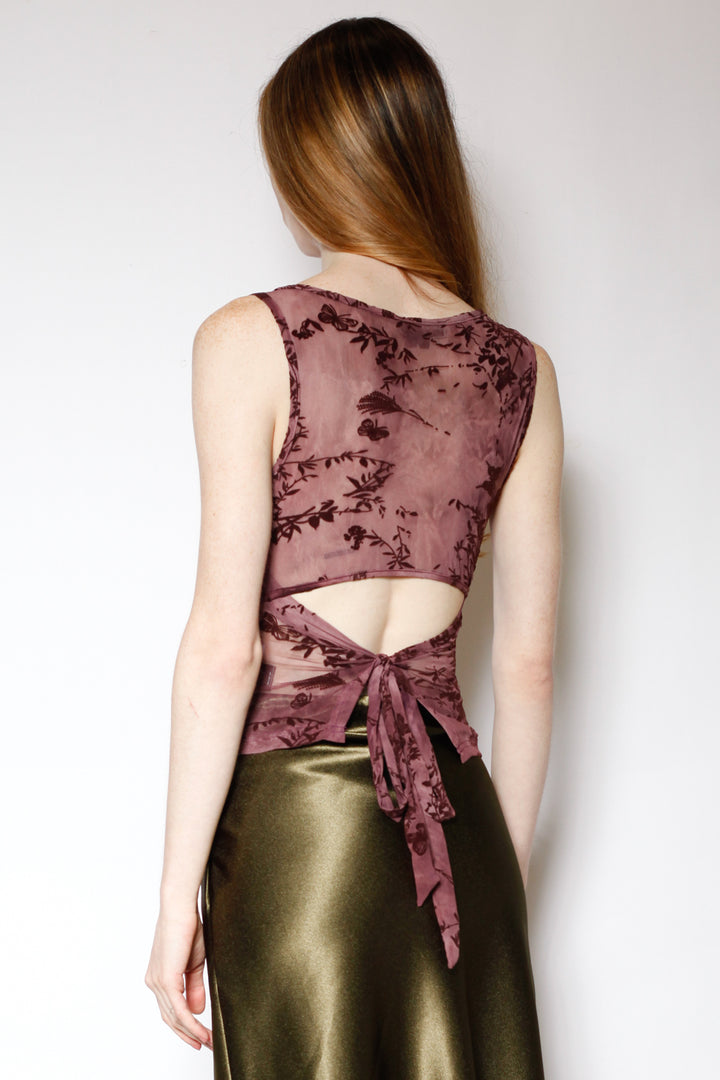 Cotton Mesh Burgundy Ruching Top