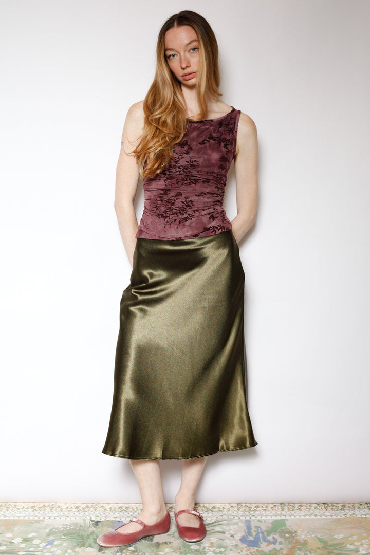 Cotton Mesh Burgundy Ruching Top